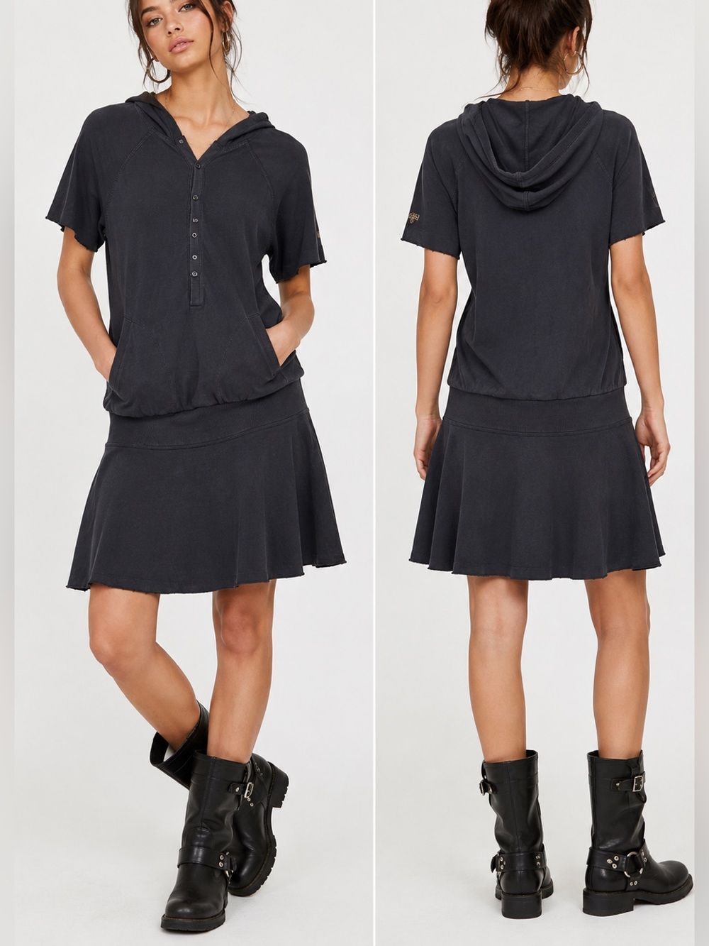 NWT Diesel Shatu Dress $160 Black Hooded Sweatshirt Dress Size Small